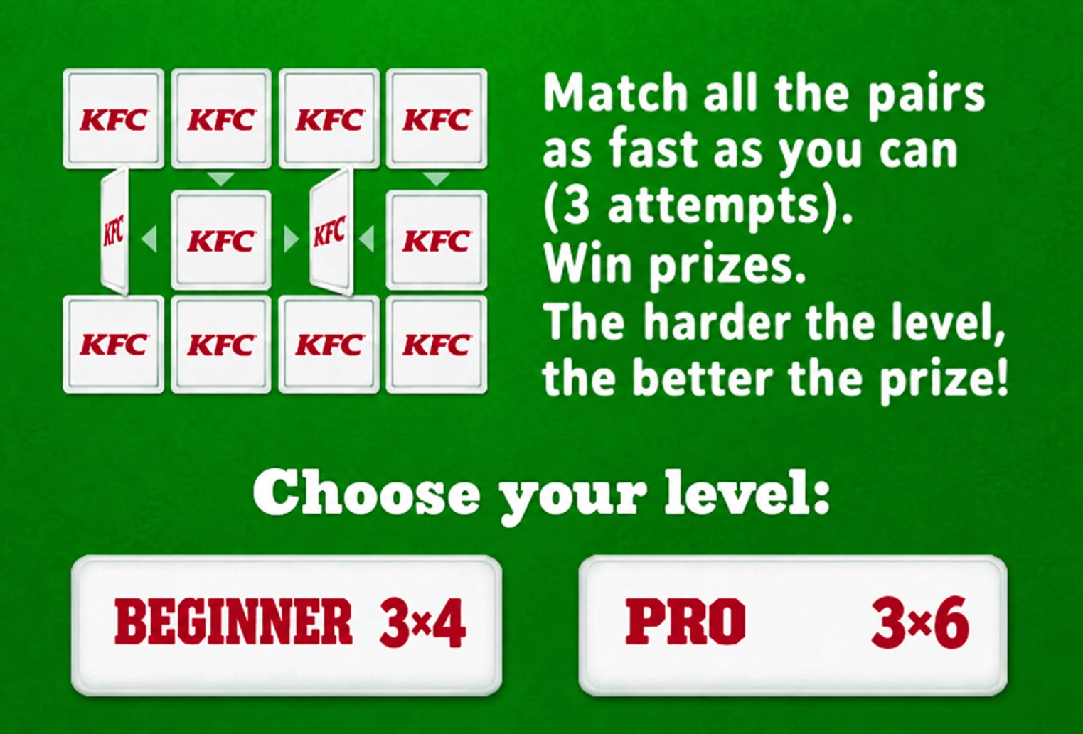 English presentation of KFC’s historical memory game, without participant details.