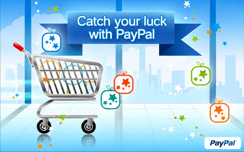 PayPal promotional game artwork with a shopping trolley